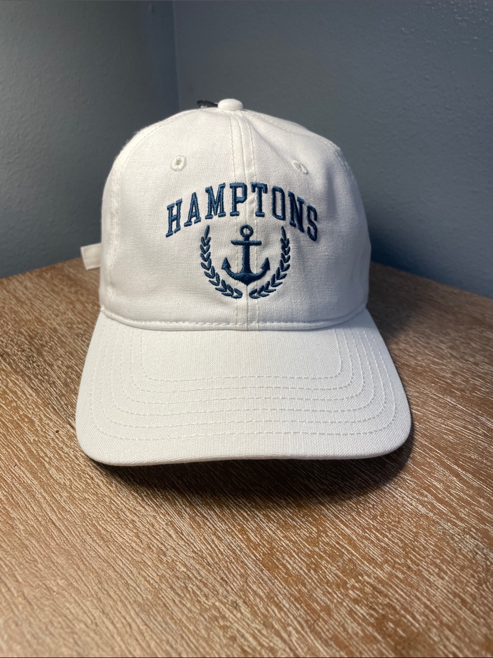 MAD Engine White 'Hamptons' Anchor Baseball Cap with Blue Embroidery